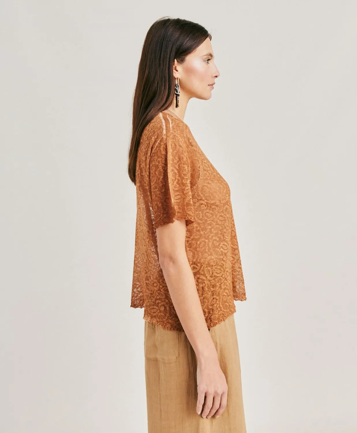 Donne Momonì Maglieria-Maglia Sveva In Lino - Caramello
