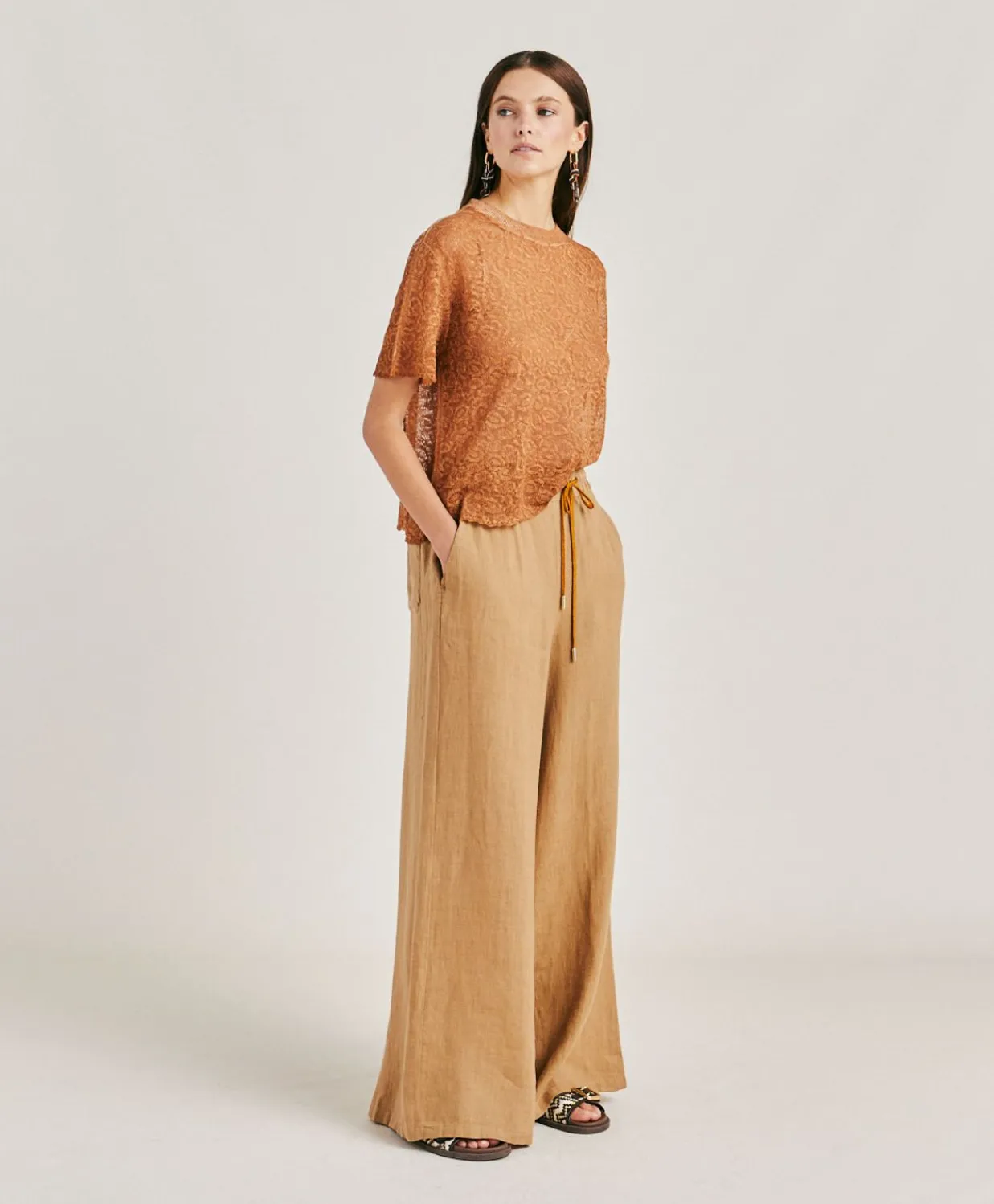 Donne Momonì Maglieria-Maglia Sveva In Lino - Caramello