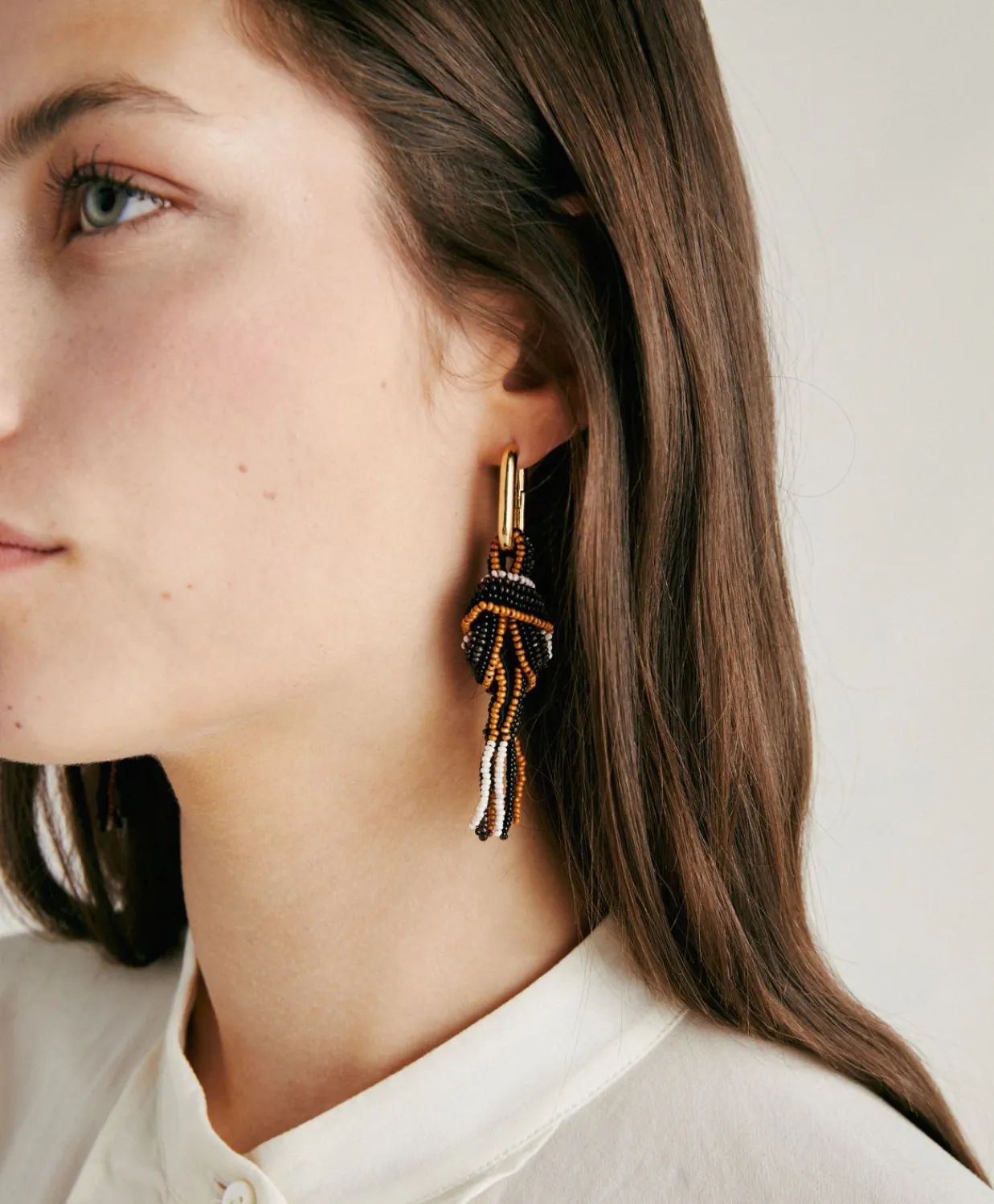 Donne Momonì Bijoux-Orecchini Nodu Con Perline - Cacao Multicolor