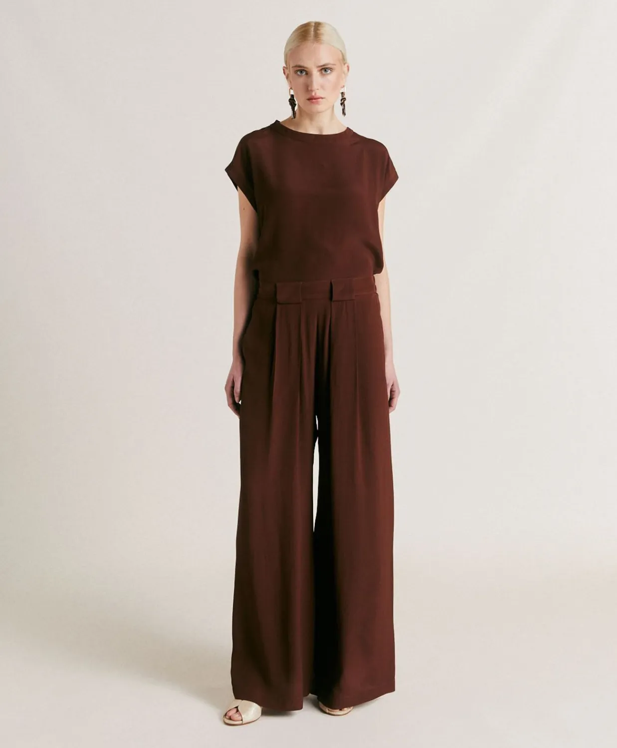 Donne Momonì Pantaloni E Shorts-Pantaloni Aspen In Acetato Seta - Cioccolato