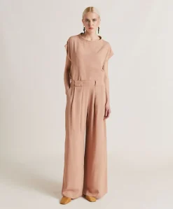 Donne Momonì Pantaloni E Shorts-Pantaloni Aspen In Acetato Seta - Nudo
