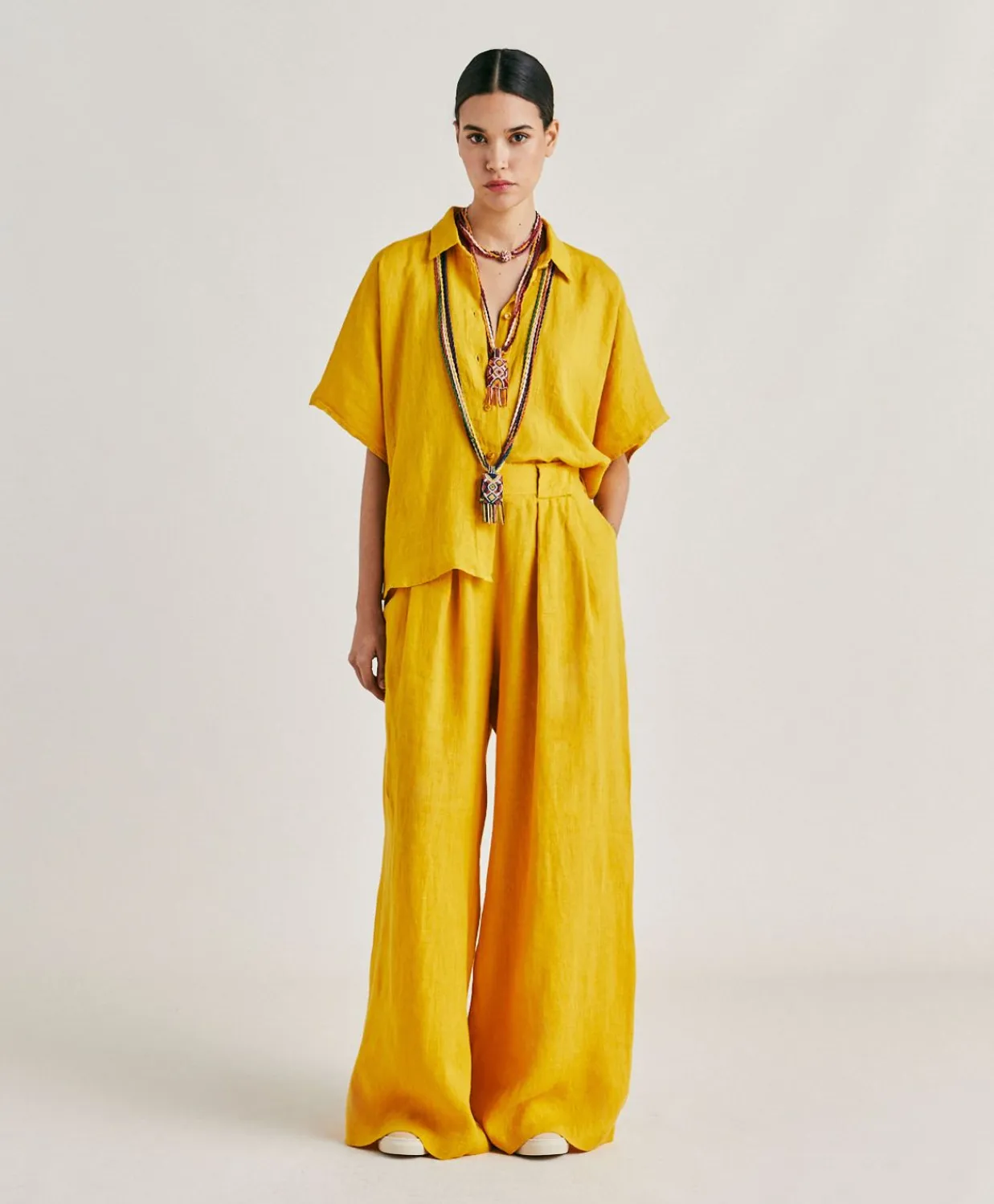 Donne Momonì Pantaloni E Shorts-Pantaloni Aspen In Lino Unito - Giallo Sole