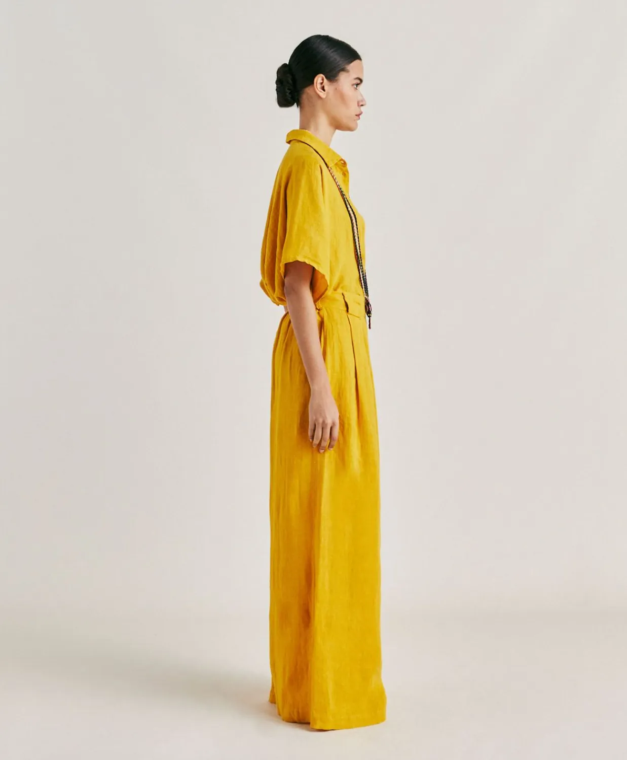 Donne Momonì Pantaloni E Shorts-Pantaloni Aspen In Lino Unito - Giallo Sole