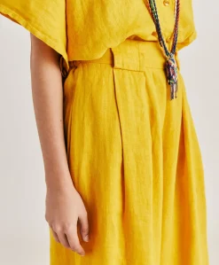 Donne Momonì Pantaloni E Shorts-Pantaloni Aspen In Lino Unito - Giallo Sole