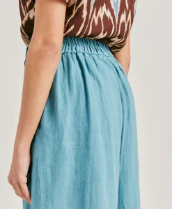 Donne Momonì Pantaloni E Shorts-Pantaloni Aspen In Lino Unito - Ceruleo