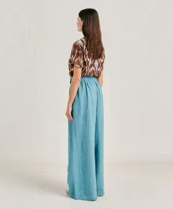 Donne Momonì Pantaloni E Shorts-Pantaloni Aspen In Lino Unito - Ceruleo