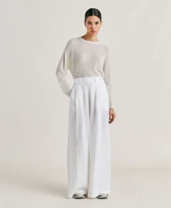Donne Momonì Pantaloni E Shorts-Pantaloni Aspen In Lino Unito - Bianco Ottico