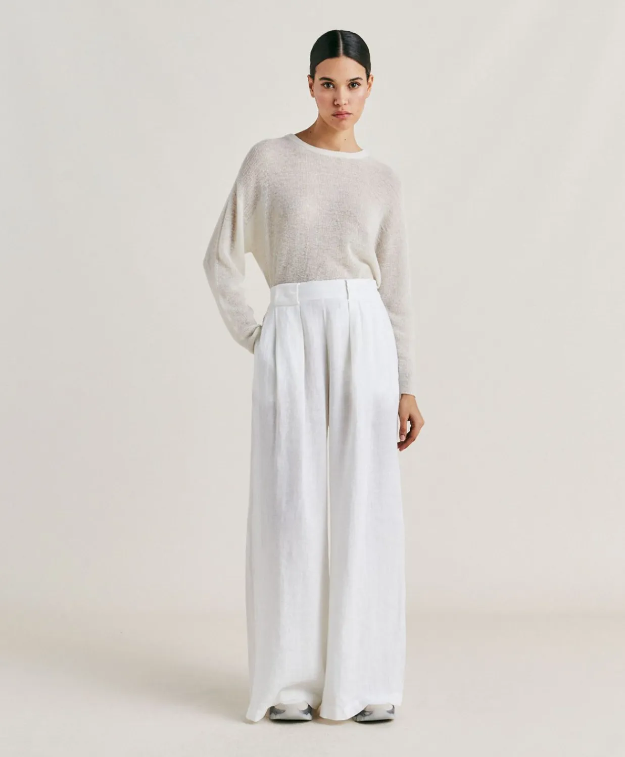 Donne Momonì Pantaloni E Shorts-Pantaloni Aspen In Lino Unito - Bianco Ottico
