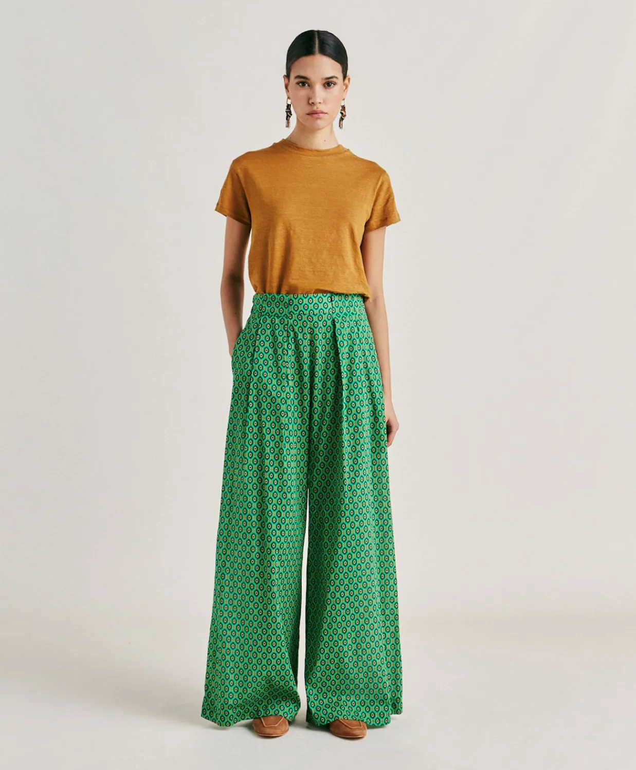 Donne Momonì Pantaloni E Shorts-Pantaloni Aspen In Voile Cotone Stampato - Smeraldo