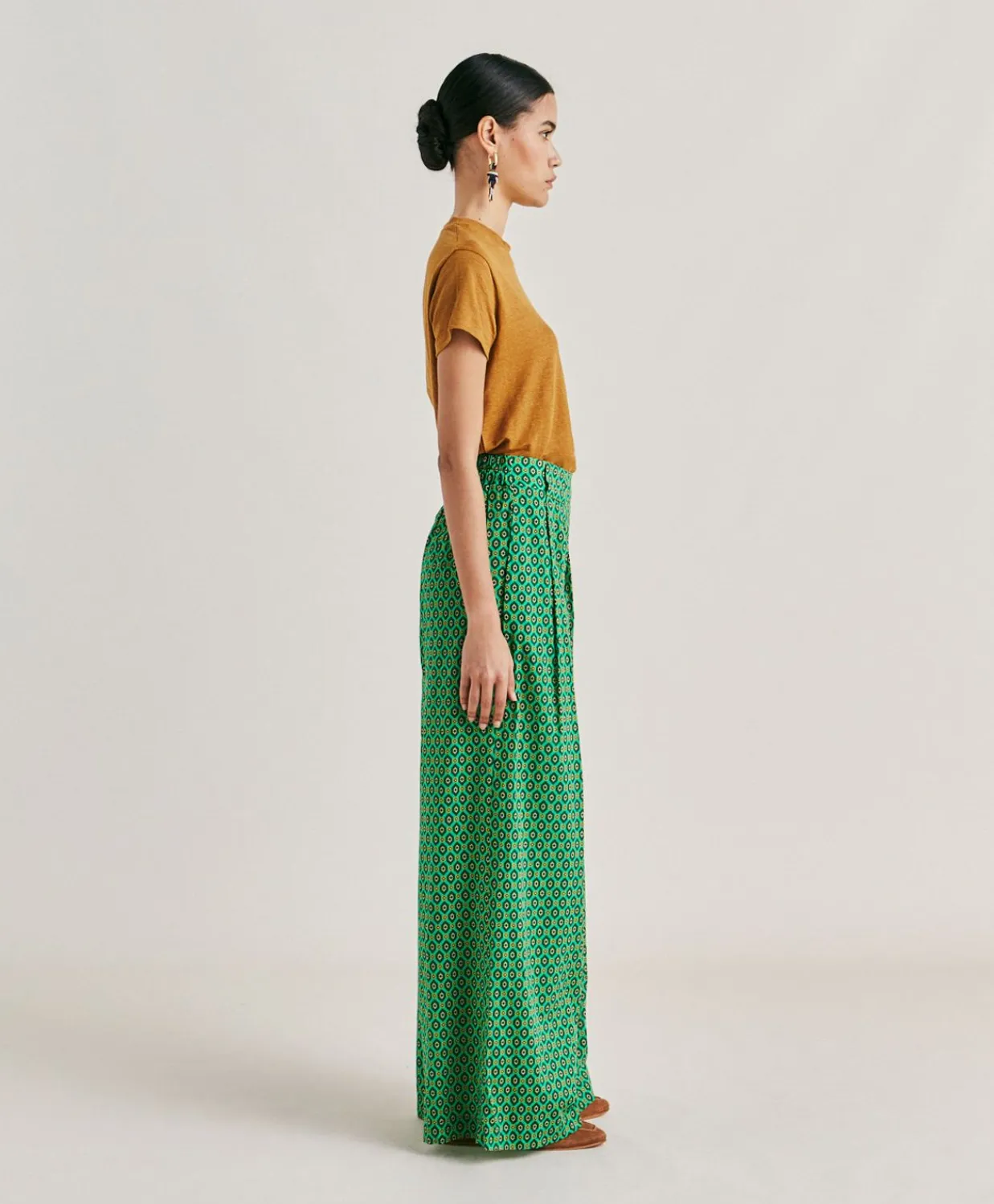 Donne Momonì Pantaloni E Shorts-Pantaloni Aspen In Voile Cotone Stampato - Smeraldo