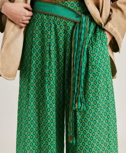 Donne Momonì Pantaloni E Shorts-Pantaloni Aspen In Voile Cotone Stampato - Smeraldo