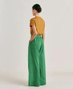 Donne Momonì Pantaloni E Shorts-Pantaloni Aspen In Voile Cotone Stampato - Smeraldo