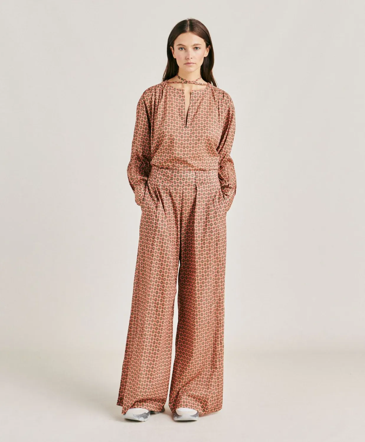 Donne Momonì Pantaloni E Shorts-Pantaloni Aspen In Voile Cotone Stampato - Corallo