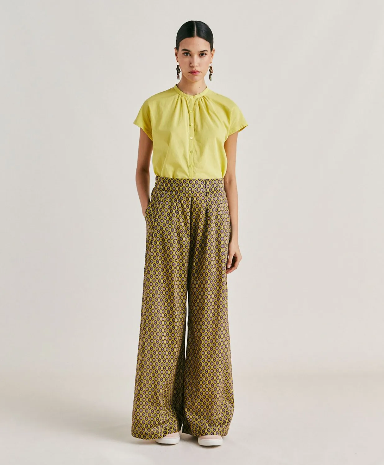 Donne Momonì Pantaloni E Shorts-Pantaloni Aspen In Voile Cotone Stampato - Olio