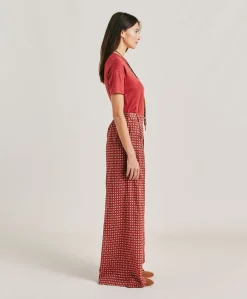 Donne Momonì Pantaloni E Shorts-Pantaloni Aspen In Voile Cotone Stampato - Rosso