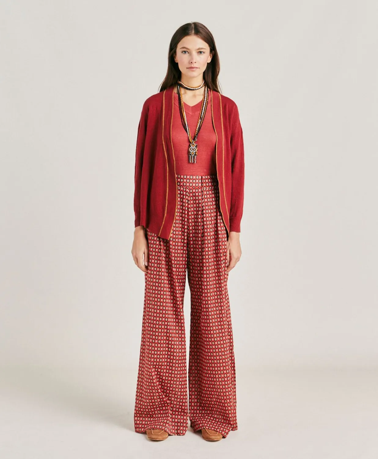 Donne Momonì Pantaloni E Shorts-Pantaloni Aspen In Voile Cotone Stampato - Rosso
