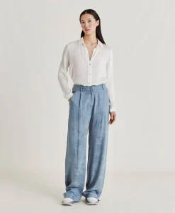 Donne Momonì Completi E Talleur-Pantaloni Austin In Cupro Jacquard - Cielo