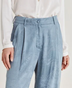 Donne Momonì Completi E Talleur-Pantaloni Austin In Cupro Jacquard - Cielo