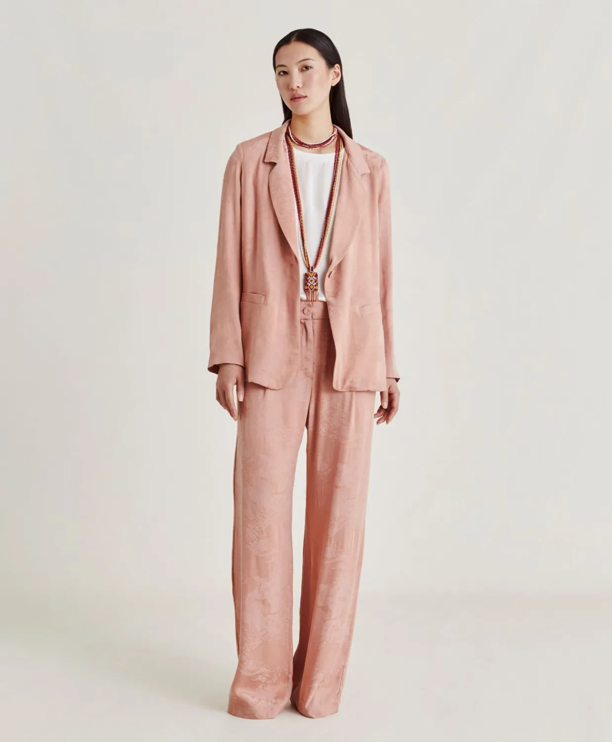 Donne Momonì Completi E Talleur-Pantaloni Austin In Cupro Jacquard - Rosato