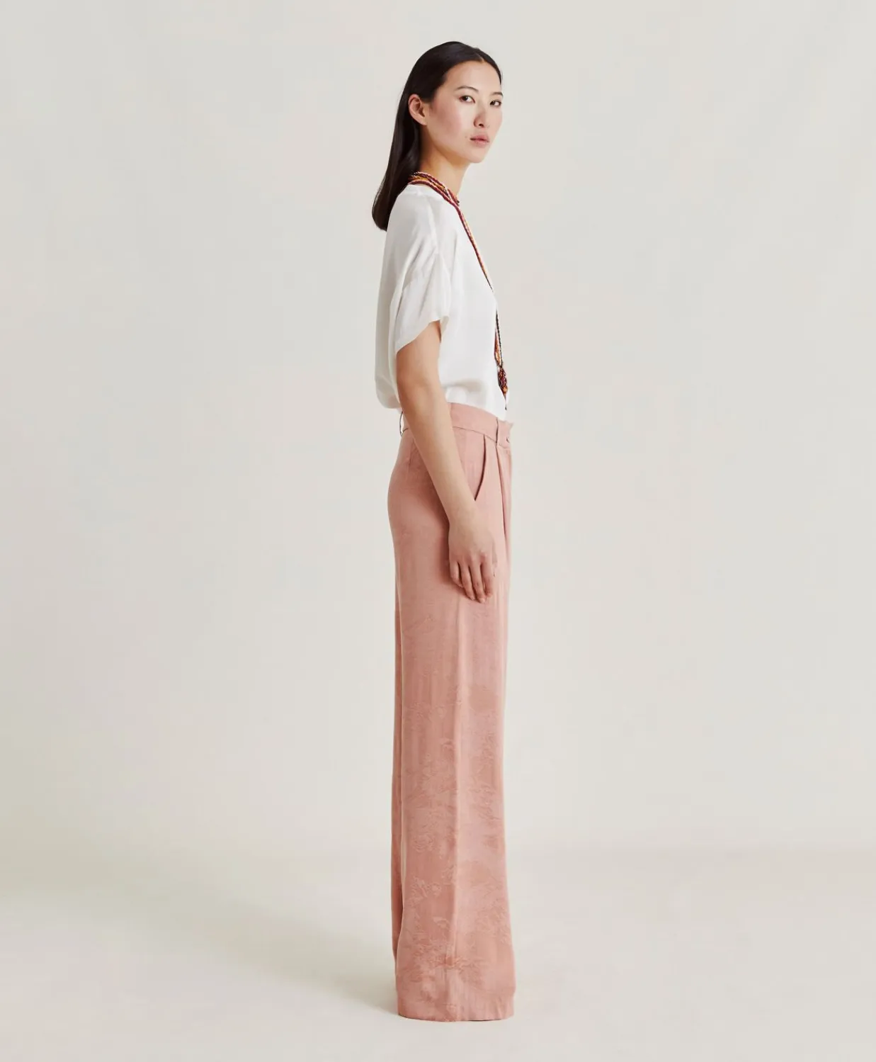 Donne Momonì Completi E Talleur-Pantaloni Austin In Cupro Jacquard - Rosato