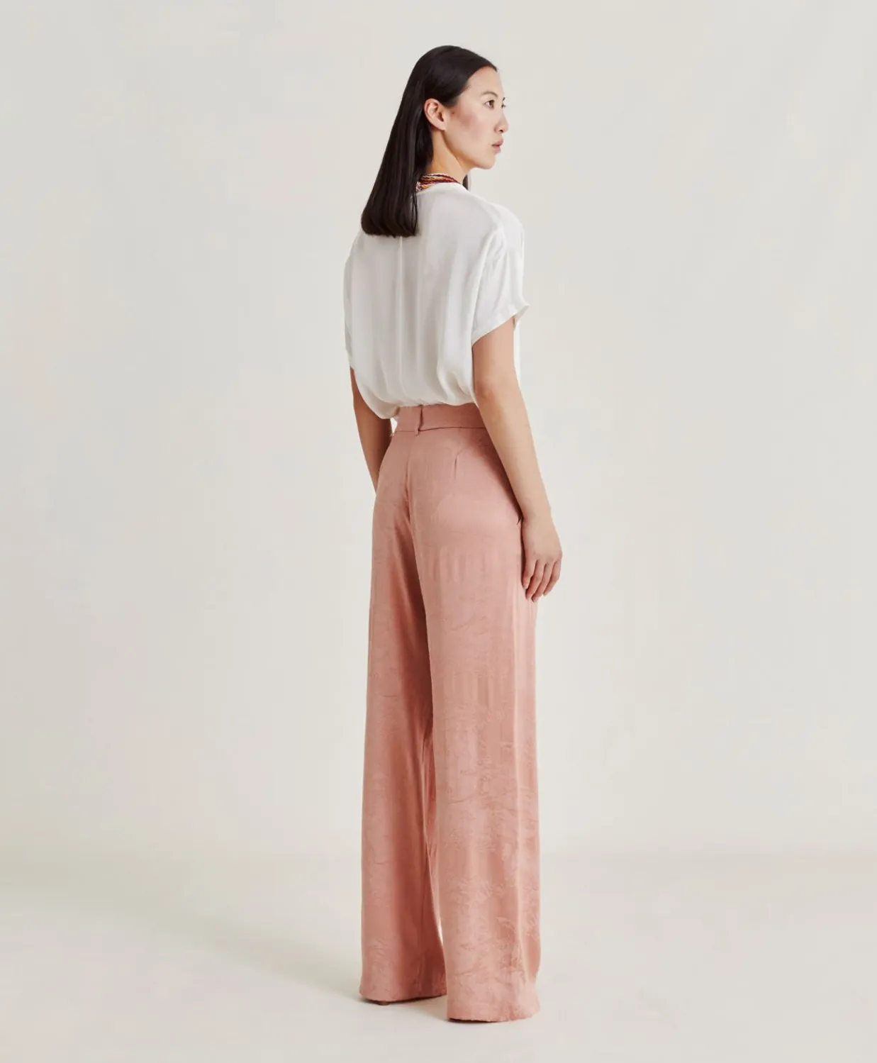 Donne Momonì Completi E Talleur-Pantaloni Austin In Cupro Jacquard - Rosato