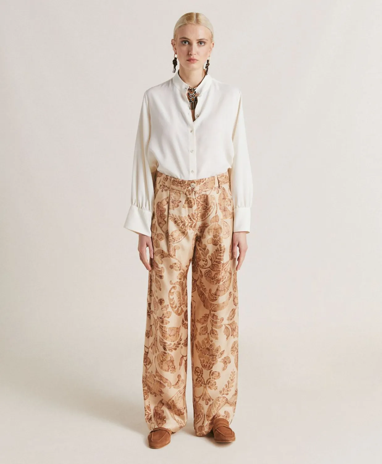 Donne Momonì Pantaloni E Shorts-Pantaloni Austin In Twill Di Seta - Cipria Multicolor