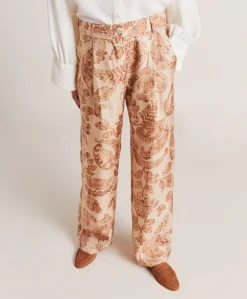 Donne Momonì Pantaloni E Shorts-Pantaloni Austin In Twill Di Seta - Cipria Multicolor