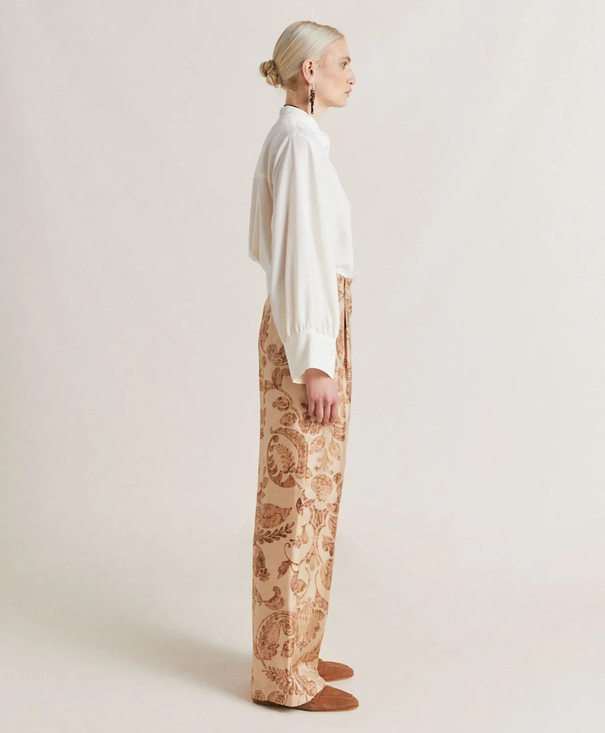 Donne Momonì Pantaloni E Shorts-Pantaloni Austin In Twill Di Seta - Cipria Multicolor