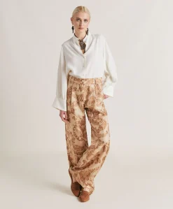 Donne Momonì Pantaloni E Shorts-Pantaloni Austin In Twill Di Seta - Cipria Multicolor