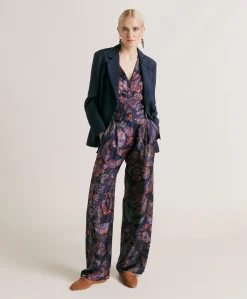 Donne Momonì Completi E Talleur-Pantaloni Austin In Twill Di Seta - Blu Notte Multicolor