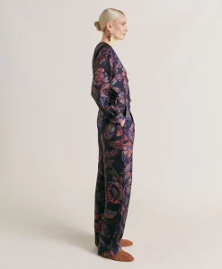 Donne Momonì Completi E Talleur-Pantaloni Austin In Twill Di Seta - Blu Notte Multicolor