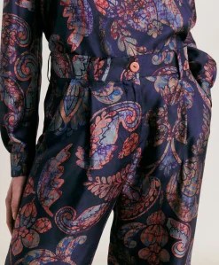 Donne Momonì Completi E Talleur-Pantaloni Austin In Twill Di Seta - Blu Notte Multicolor