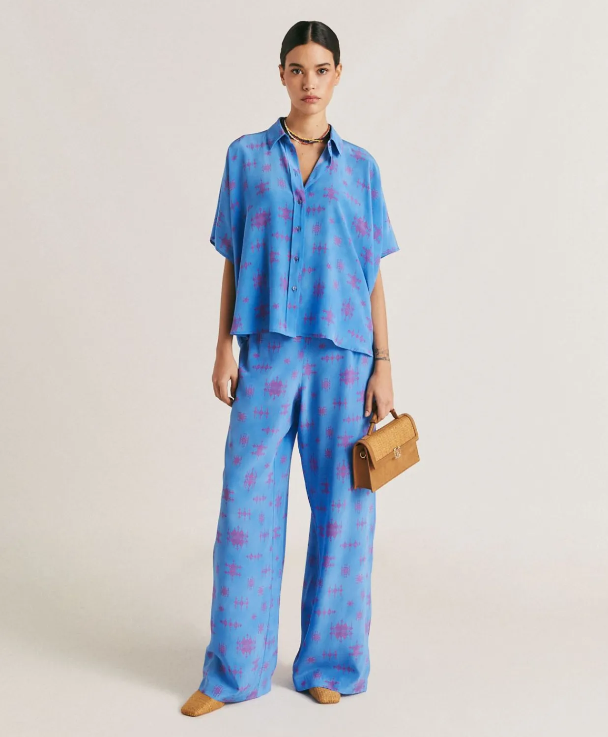 Donne Momonì Pantaloni E Shorts-Pantaloni Baccarat In Crepe De Chine - Bluette/Fucsia