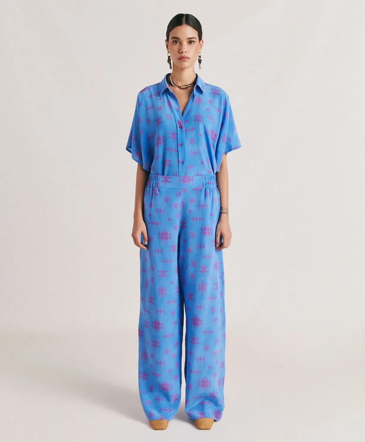 Donne Momonì Pantaloni E Shorts-Pantaloni Baccarat In Crepe De Chine - Bluette/Fucsia