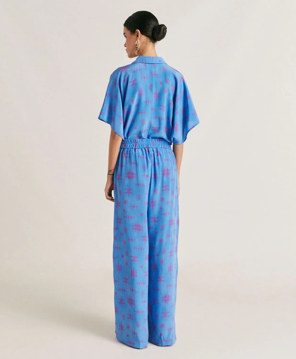 Donne Momonì Pantaloni E Shorts-Pantaloni Baccarat In Crepe De Chine - Bluette/Fucsia