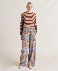 Donne Momonì Pantaloni E Shorts-Pantaloni Baccarat In Crepe De Chine - Ceruleo Multicolor