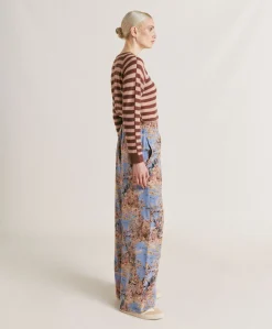 Donne Momonì Pantaloni E Shorts-Pantaloni Baccarat In Crepe De Chine - Ceruleo Multicolor