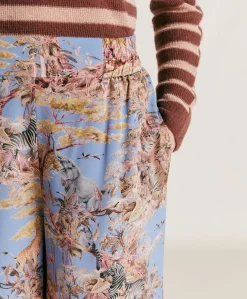Donne Momonì Pantaloni E Shorts-Pantaloni Baccarat In Crepe De Chine - Ceruleo Multicolor
