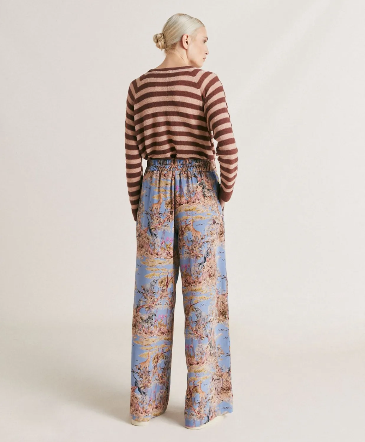 Donne Momonì Pantaloni E Shorts-Pantaloni Baccarat In Crepe De Chine - Ceruleo Multicolor