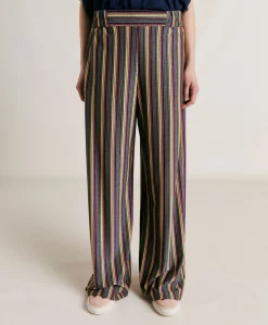 Donne Momonì Pantaloni E Shorts-Pantaloni Baccarat In Jersey Lurex A Righe - Multicolor Verde