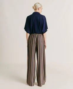 Donne Momonì Pantaloni E Shorts-Pantaloni Baccarat In Jersey Lurex A Righe - Multicolor Verde
