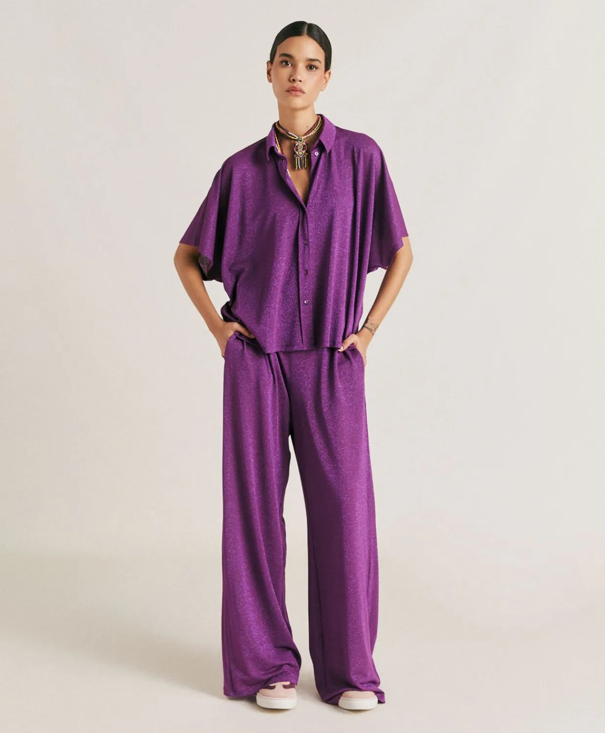Donne Momonì Pantaloni E Shorts-Pantaloni Baccarat In Jersey Lurex - Ciclamino