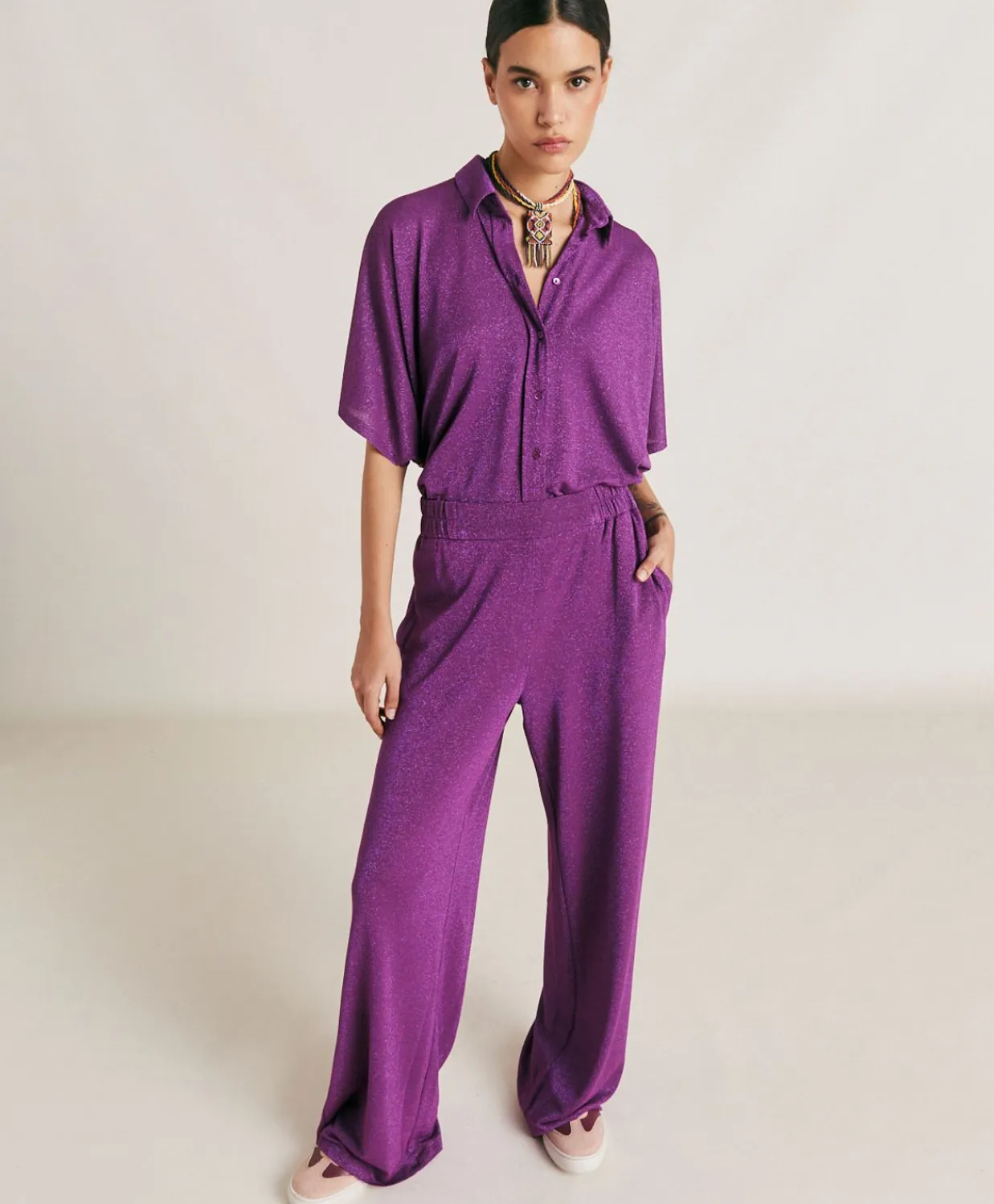 Donne Momonì Pantaloni E Shorts-Pantaloni Baccarat In Jersey Lurex - Ciclamino