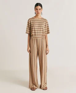 Donne Momonì Pantaloni E Shorts-Pantaloni Baccarat In Jersey Lurex A Righe - Ruggine Multicolor
