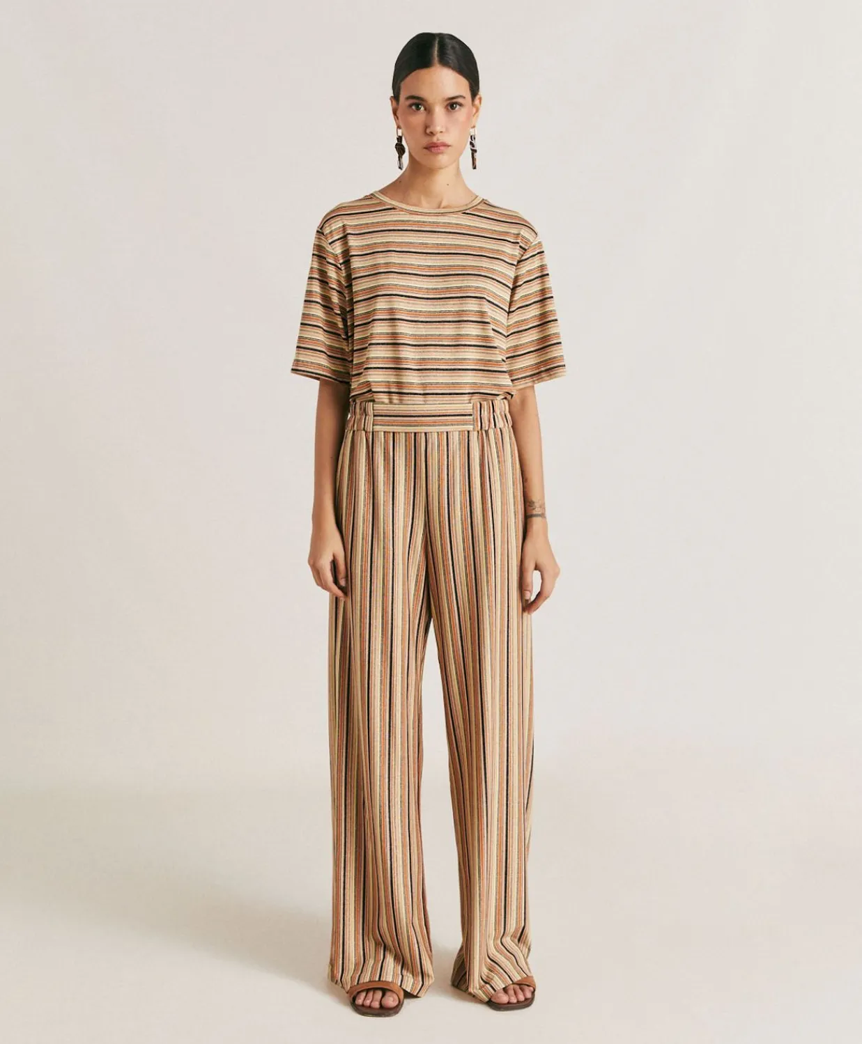Donne Momonì Pantaloni E Shorts-Pantaloni Baccarat In Jersey Lurex A Righe - Ruggine Multicolor