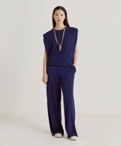 Donne Momonì Pantaloni E Shorts-Pantaloni Baccarat In Jersey Lurex - Bluette