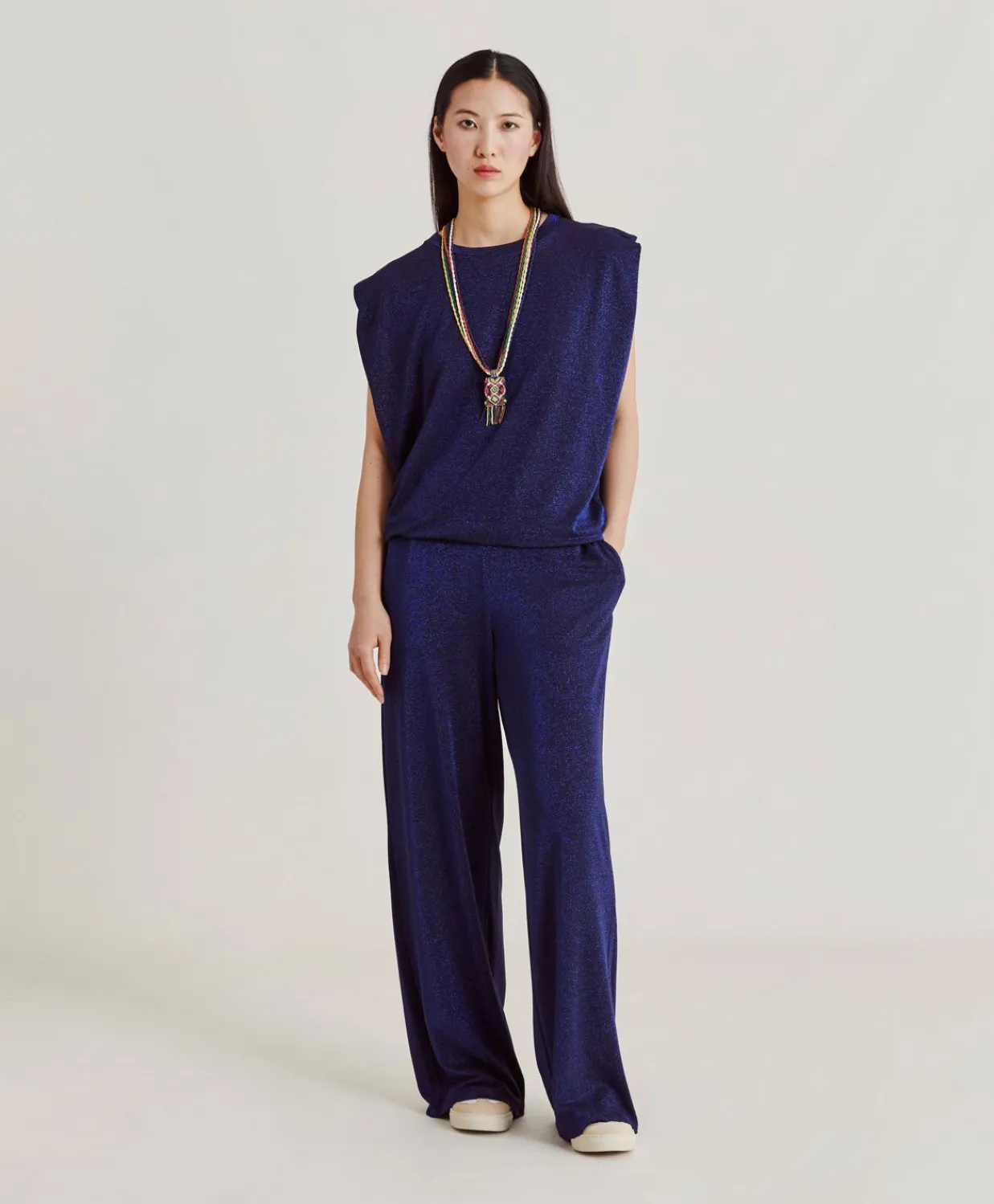 Donne Momonì Pantaloni E Shorts-Pantaloni Baccarat In Jersey Lurex - Bluette