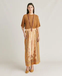 Donne Momonì Pantaloni E Shorts-Pantaloni Boracay In Crepe De Chine - Bruciato/Multicolor