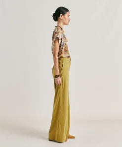 Donne Momonì Pantaloni E Shorts-Pantaloni Candeo In Lino Cotone - Avocado