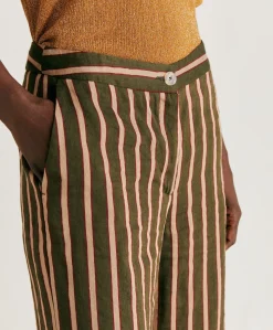 Donne Momonì Pantaloni E Shorts-Pantaloni Candeo In Lino Viscosa A Righe - Army Multicolor